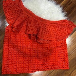 J. Crew Bright Red one shoulder top size 10